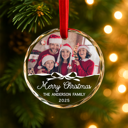 Merry Christmas Family Ornament, Custom Photo with Script Text