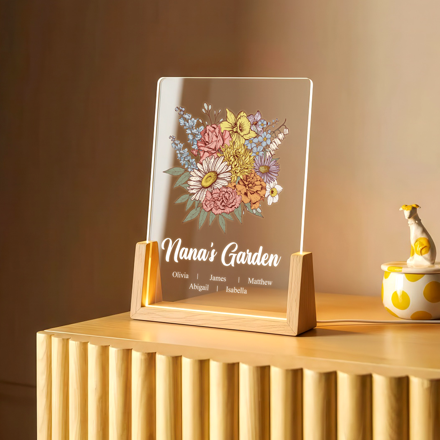Personalized Birth Flower LED Plaque for Nana – Custom “Nana’s Garden” Gift with Kids Names