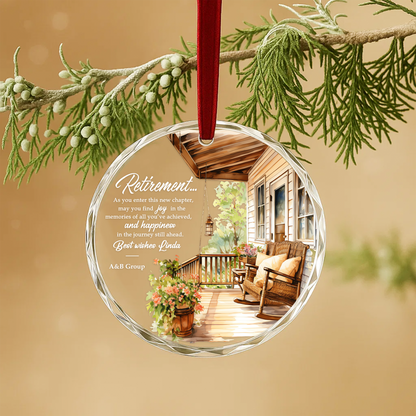 Retirement Ornament, Personalized Farewell Gift with Porch Scene