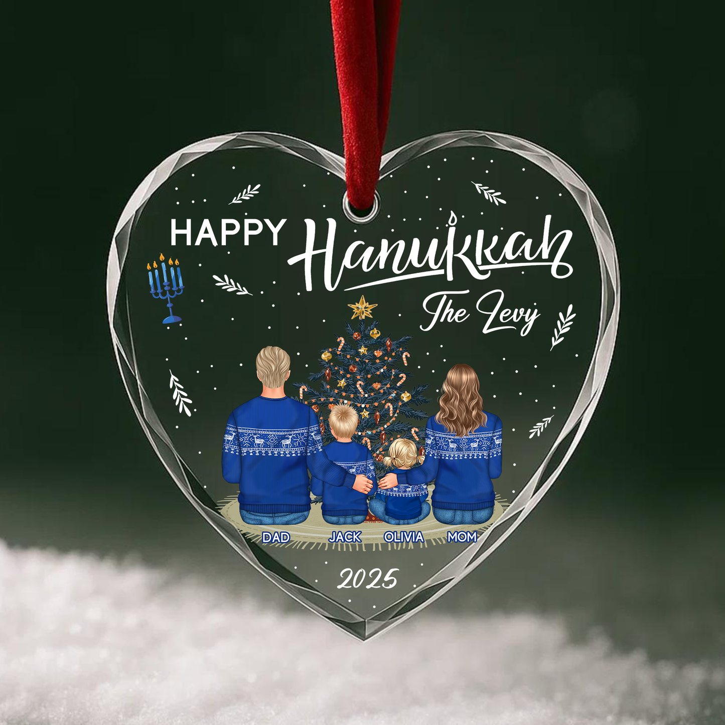 Happy Hanukkah Family Ornament, Custom Family Keepsake
