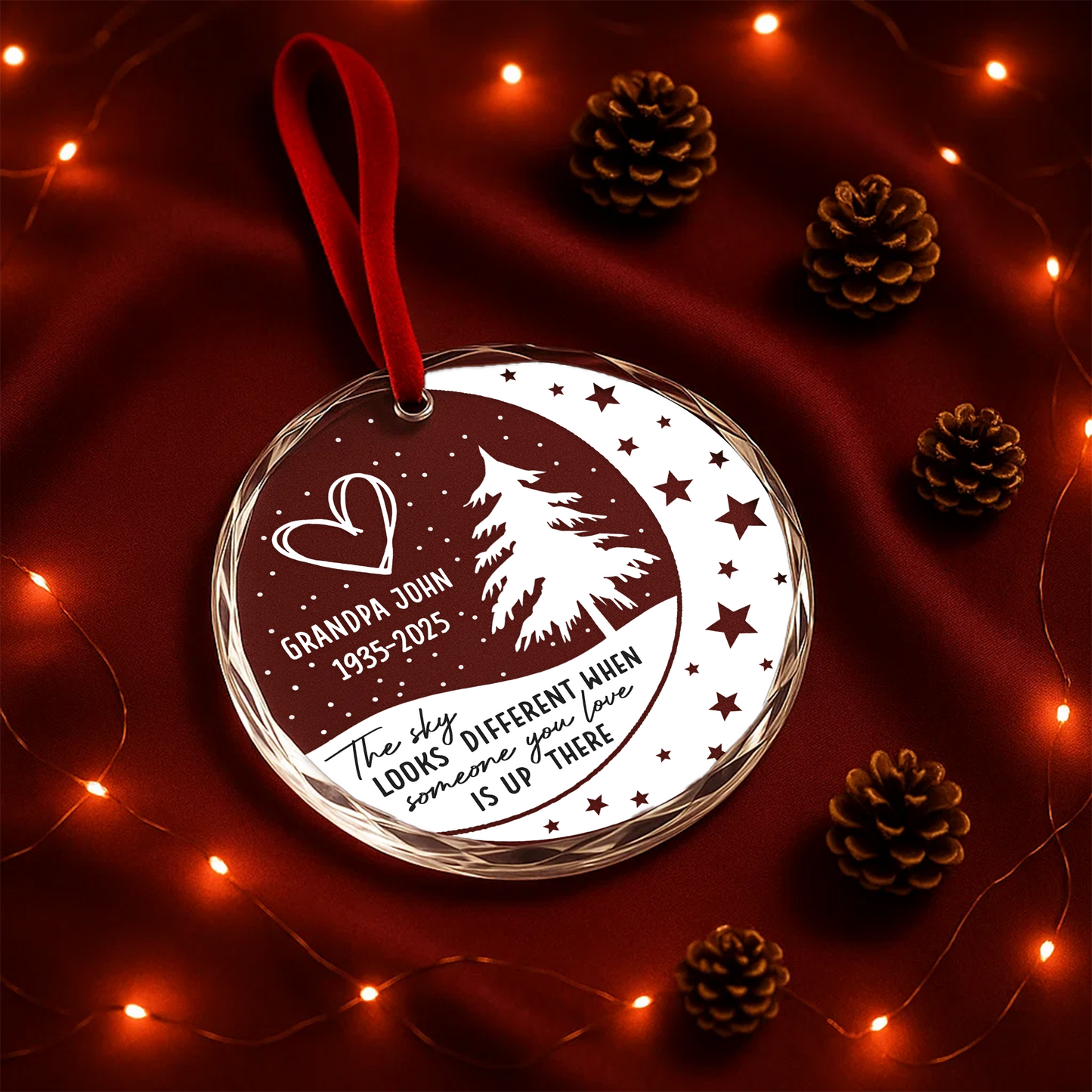 Memorial Moon and Tree The Sky Looks Different Custom Glass Ornament