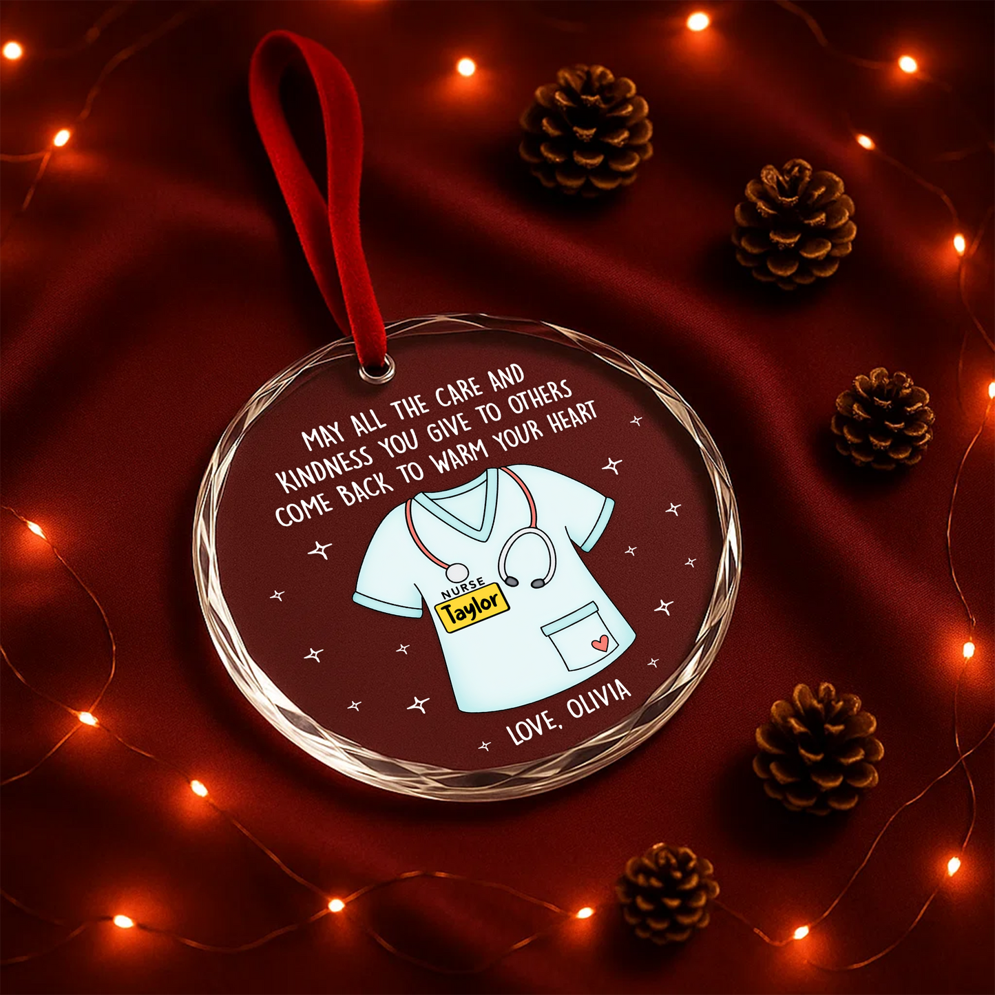 Nurse Appreciation Scrub Top Custom Glass Ornament