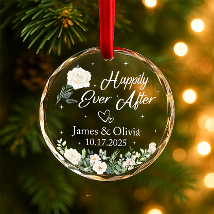 Happily Ever After Floral Wedding Heart Ornament