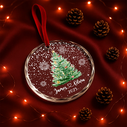 Christmas Tree Ornament with Couple Names, Personalized Holiday Keepsake