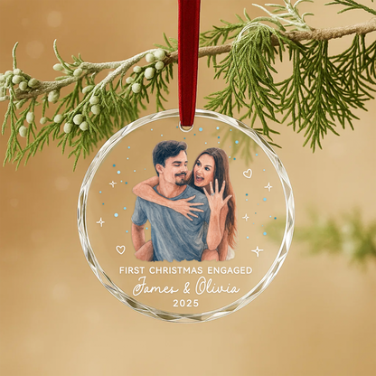First Christmas Engaged, Custom Couple Portrait Ornament from Photo