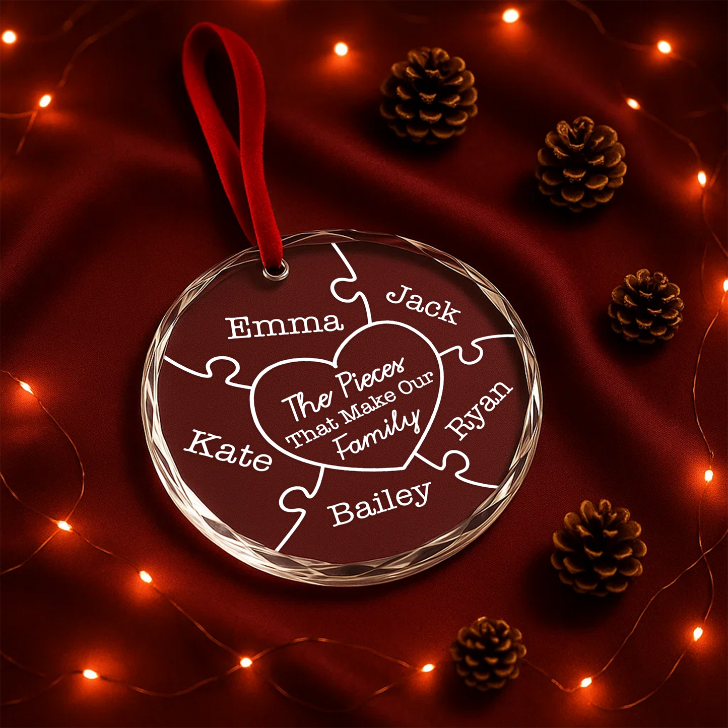 The Pieces That Make Our Family Puzzle Custom Glass Ornament