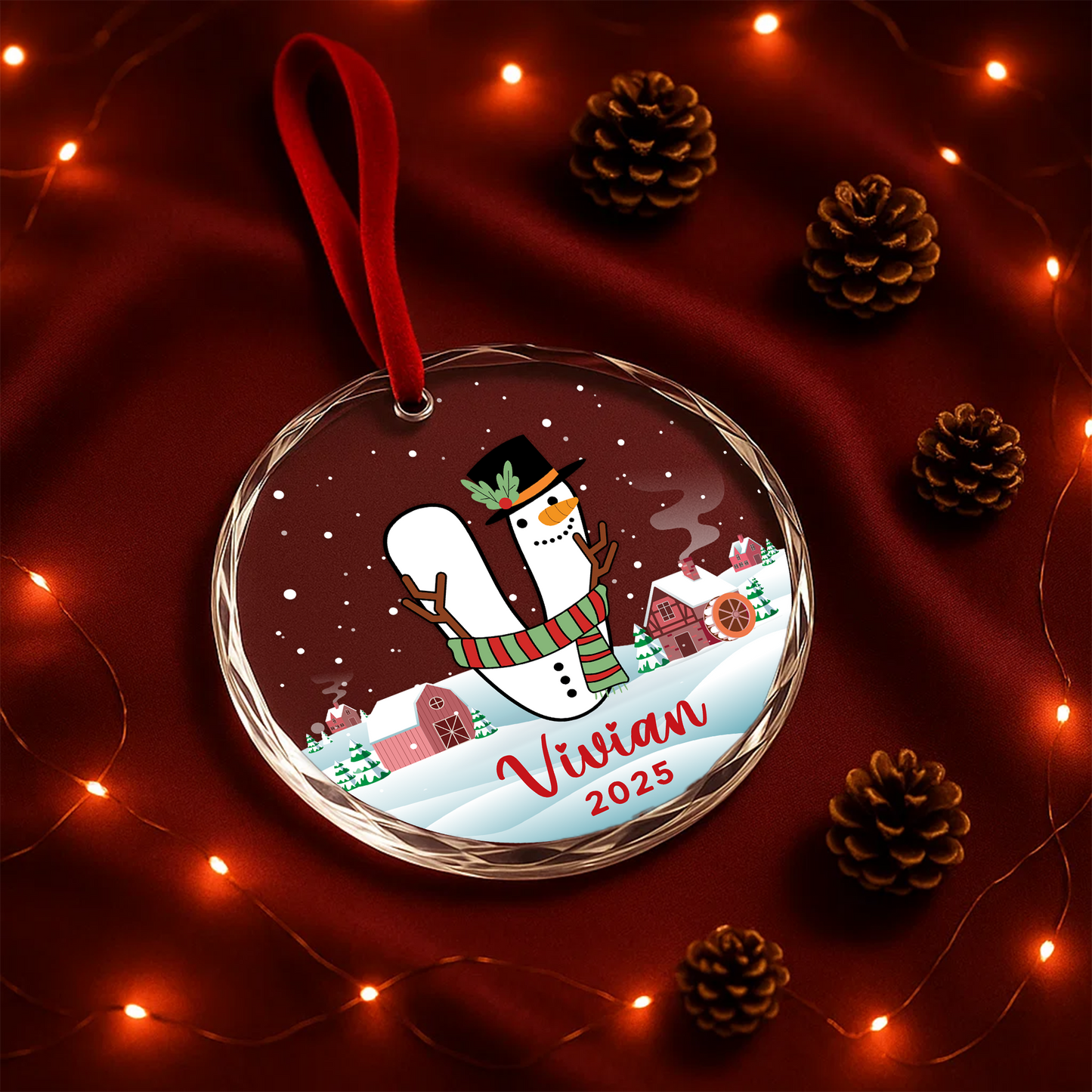 Monogram Letter Name Snowman Custom Glass Ornament