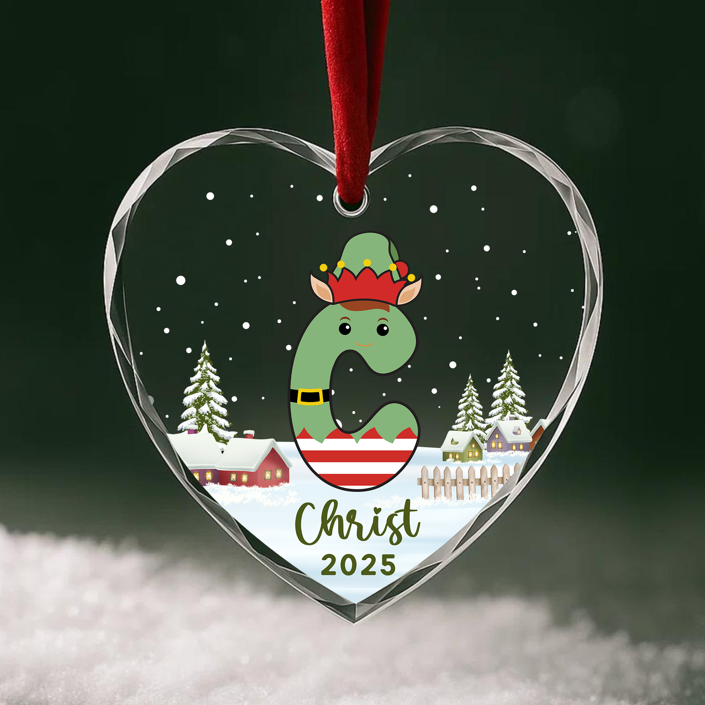 Monogram Letter Name Elf Custom Glass Ornament