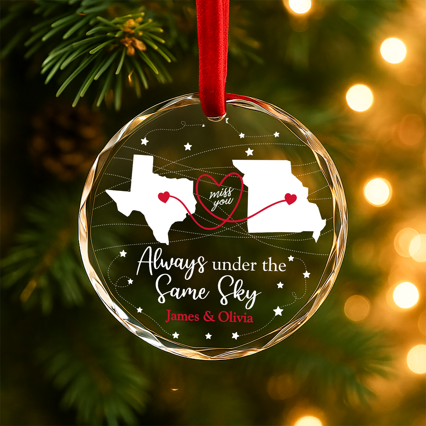 Always Under the Same Sky Long Distance Love Heart Ornament