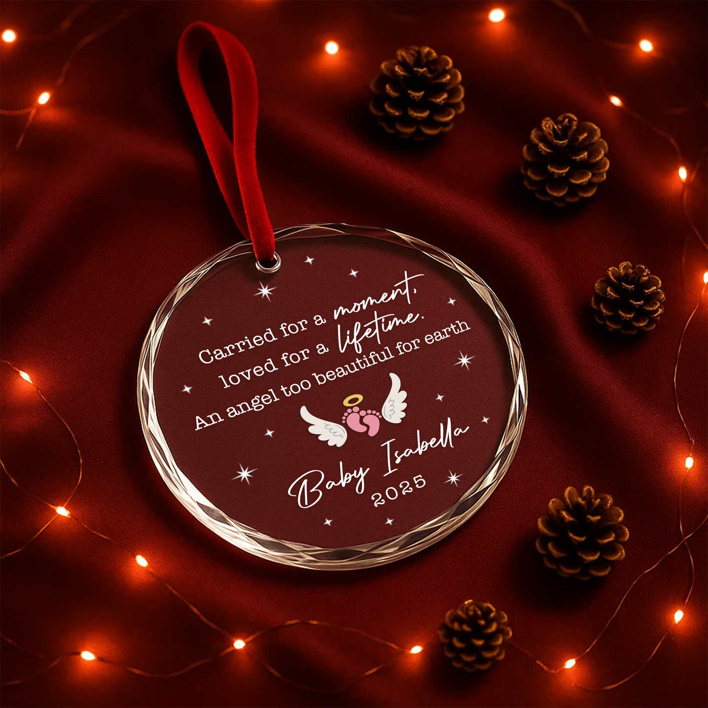 Baby Memorial Angel Wings Custom Glass Ornament