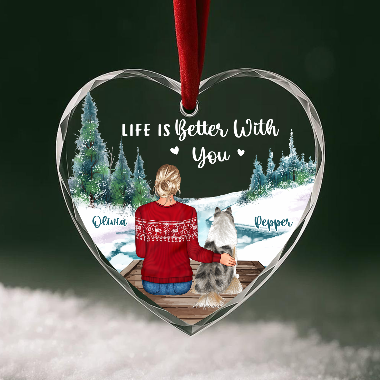 Life Is Better With You Pet Lover Custom Glass Ornament
