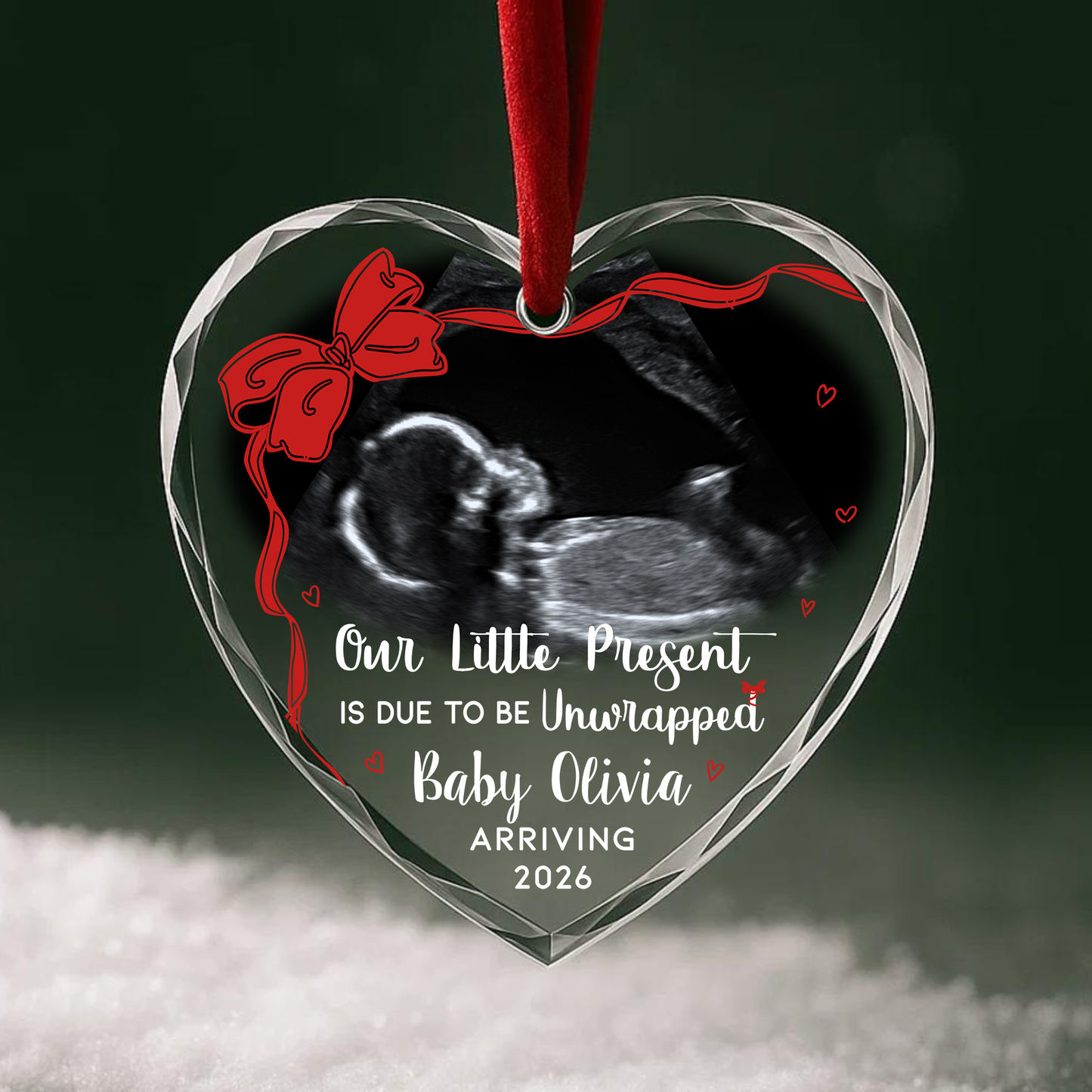 Our Little Present Pregnancy Ultrasound Custom Glass Ornament