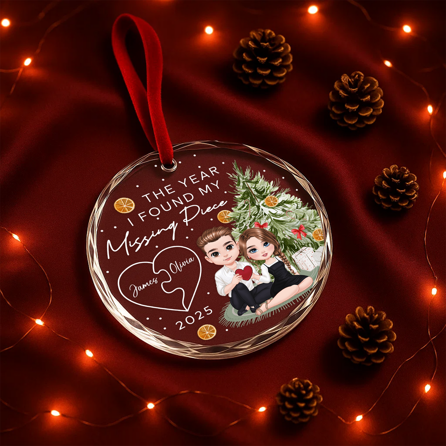 The Year I Found My Missing Piece Couple Christmas Tree Custom Glass Ornament