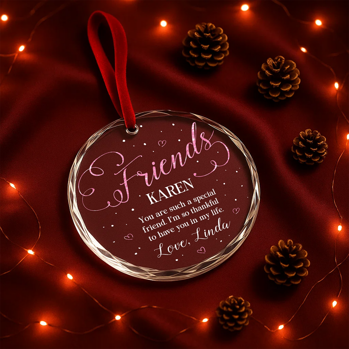 Friends Special Message Custom Glass Ornament