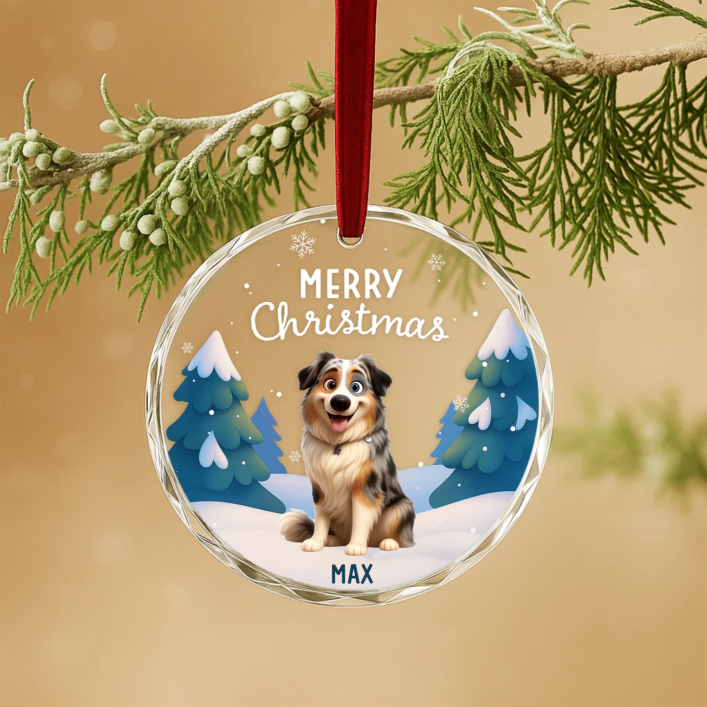 Merry Christmas Custom Pet Cartoon Ornament, Personalized Pet Portrait