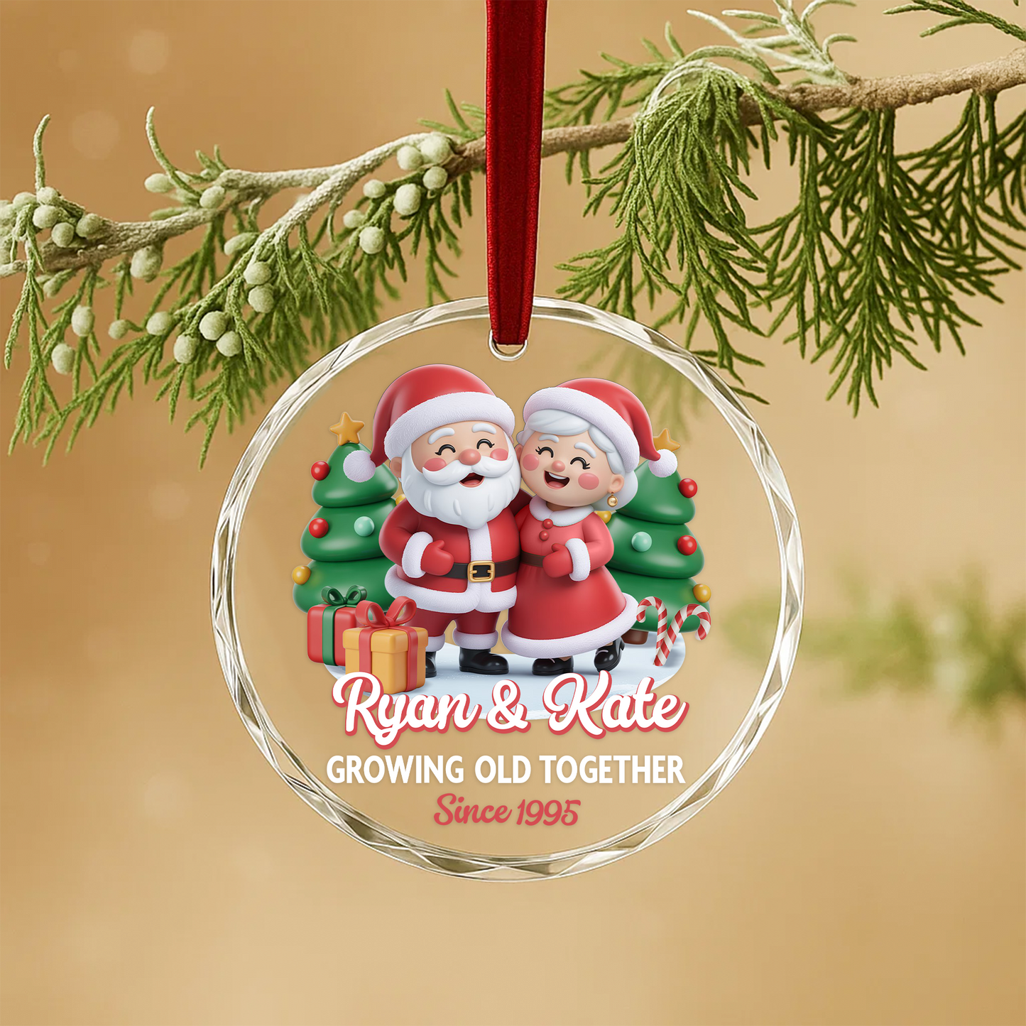 Growing Old Together, Santa & Mrs. Claus Couple Ornament, Since Year Personalized
