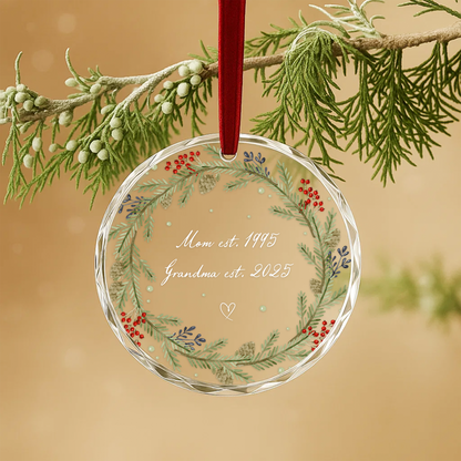 Mom and Grandma Established Wreath Ornament, Custom Year Keepsake
