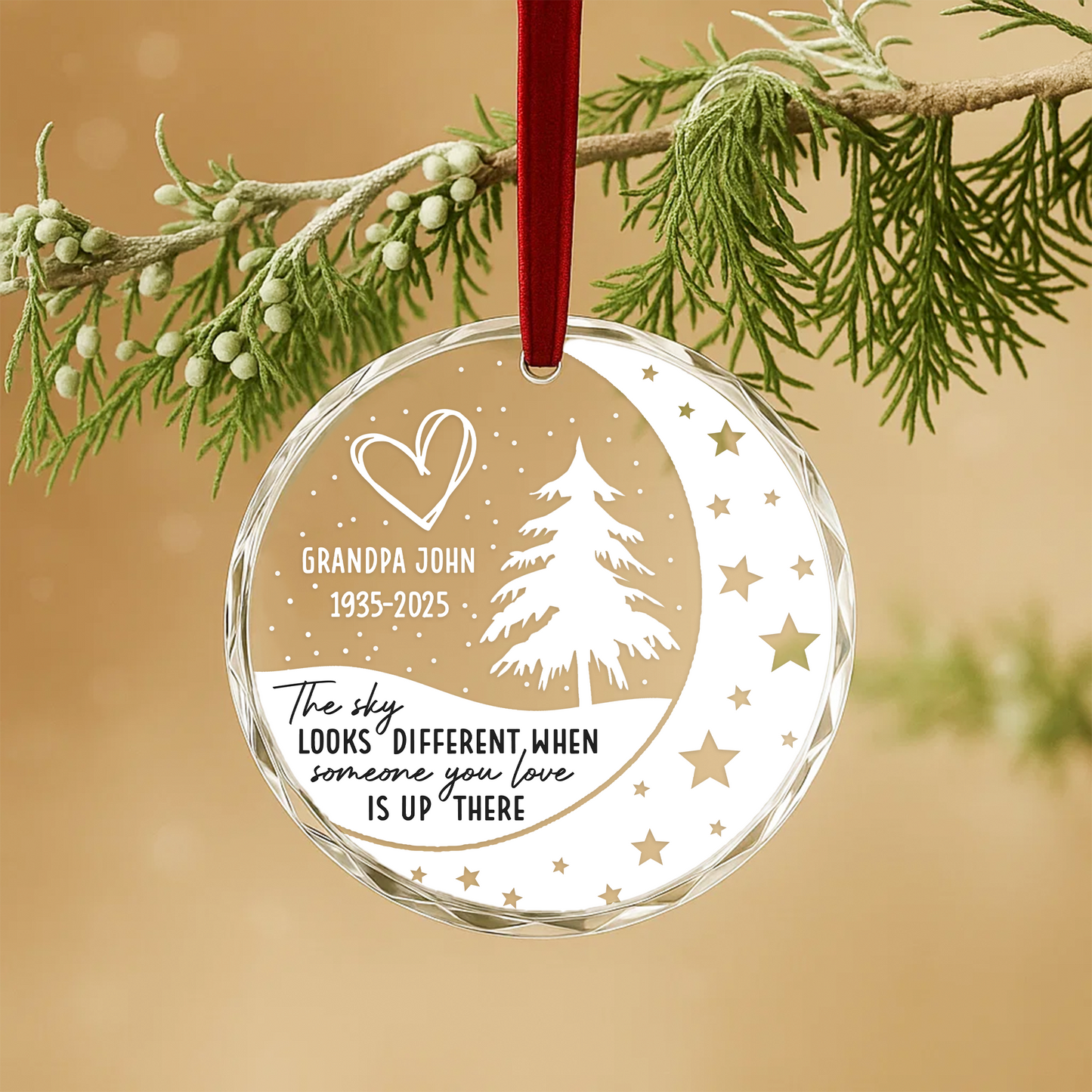 Memorial Moon and Tree The Sky Looks Different Custom Glass Ornament