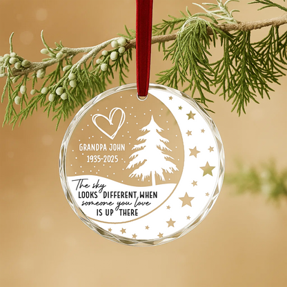 Memorial Moon and Tree The Sky Looks Different Custom Glass Ornament