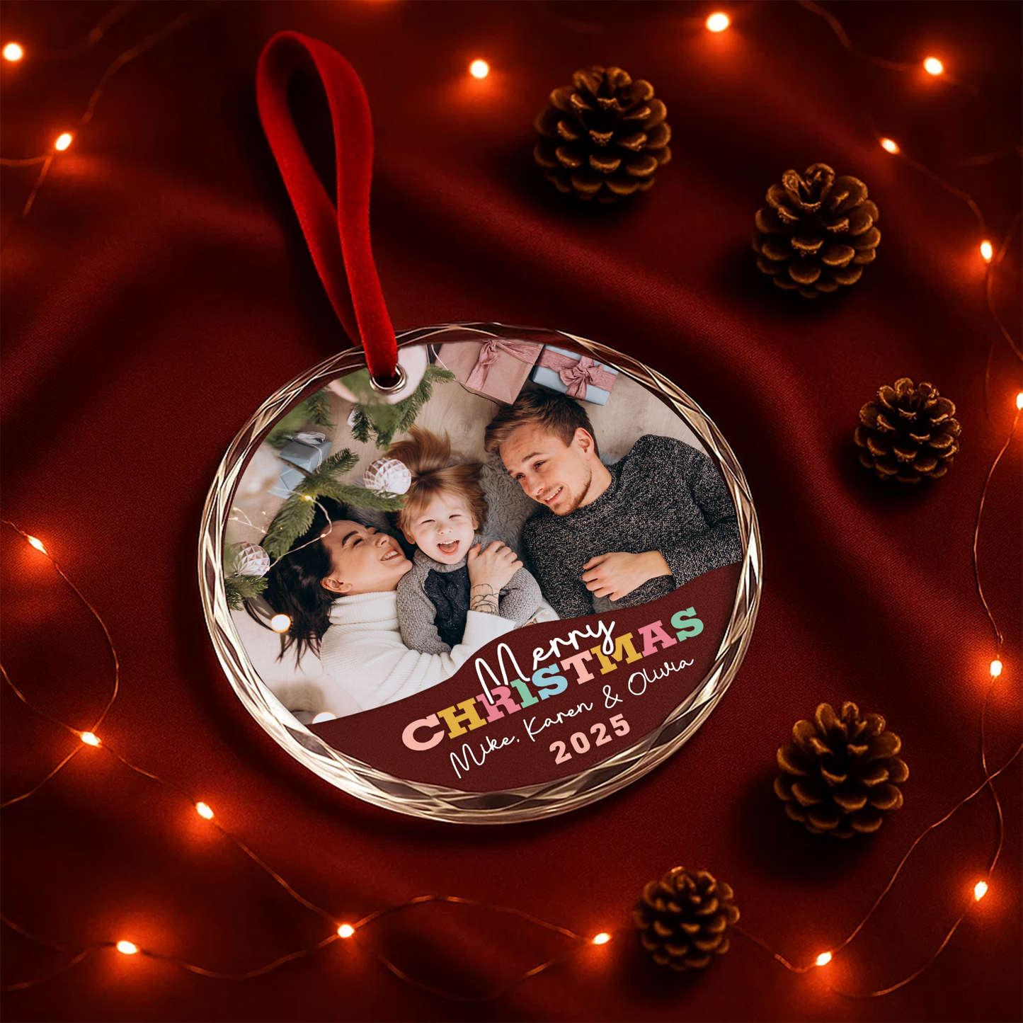 Merry Christmas Family Ornament, Custom Photo Ornament