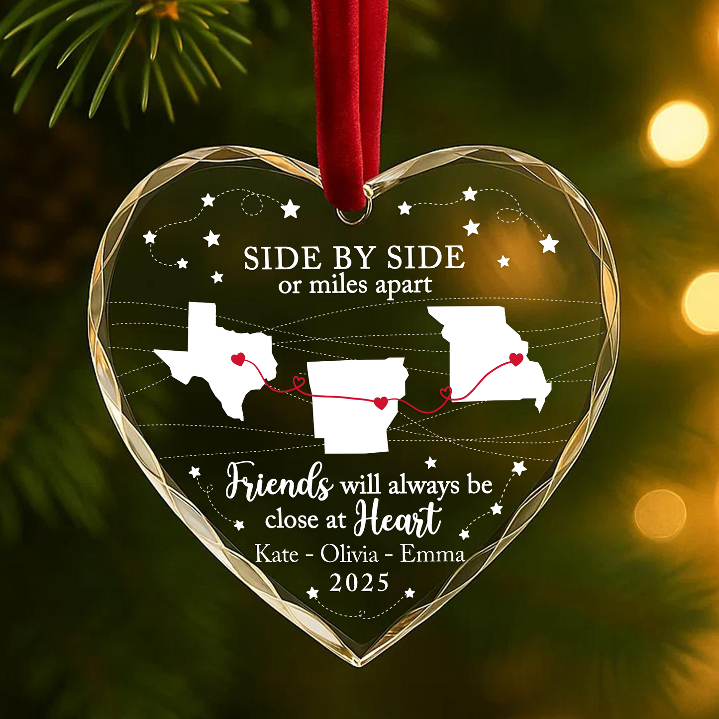 Friends Will Always Be Close at Heart Long Distance Map Ornament