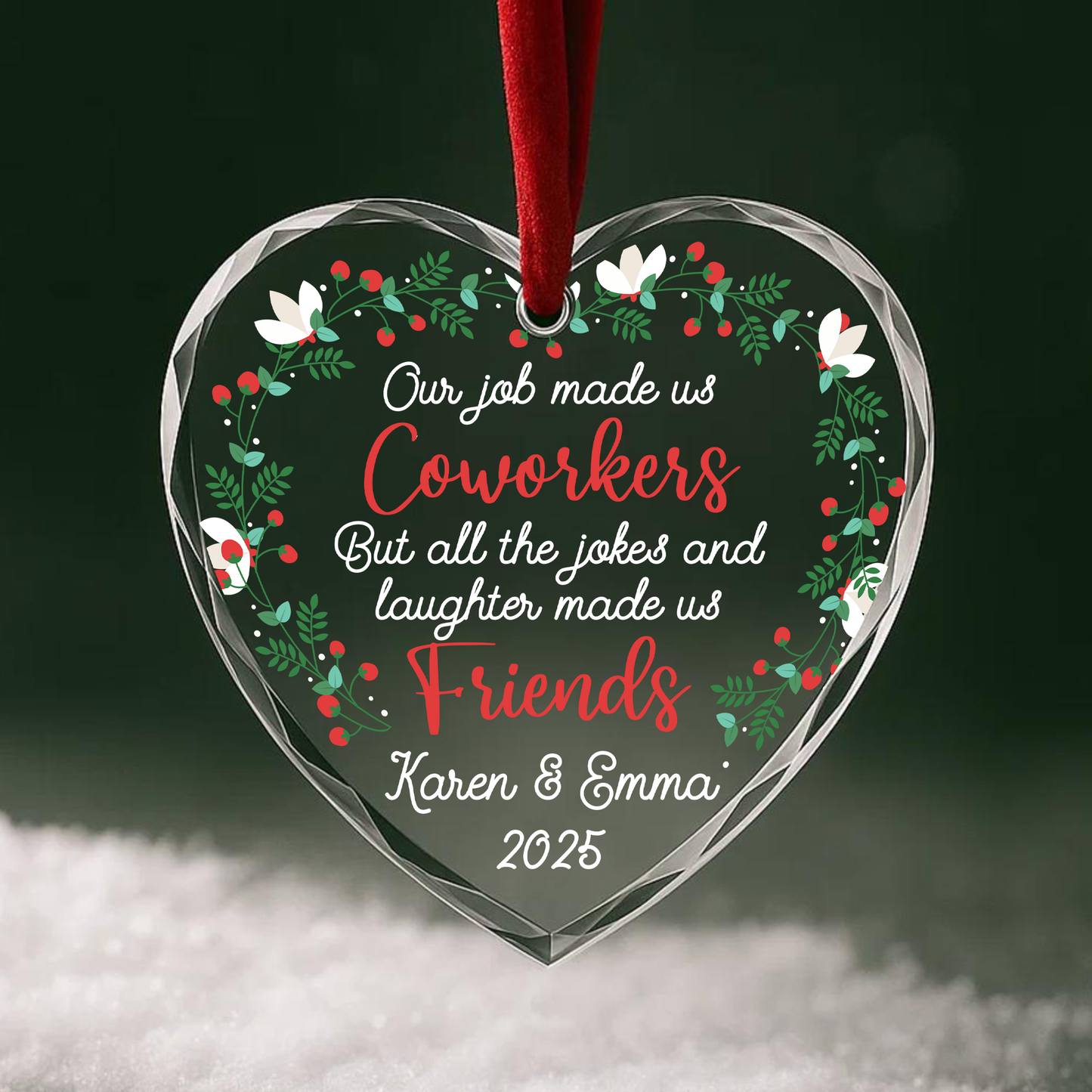 Coworkers to Friends Wreath Quote Custom Glass Ornament