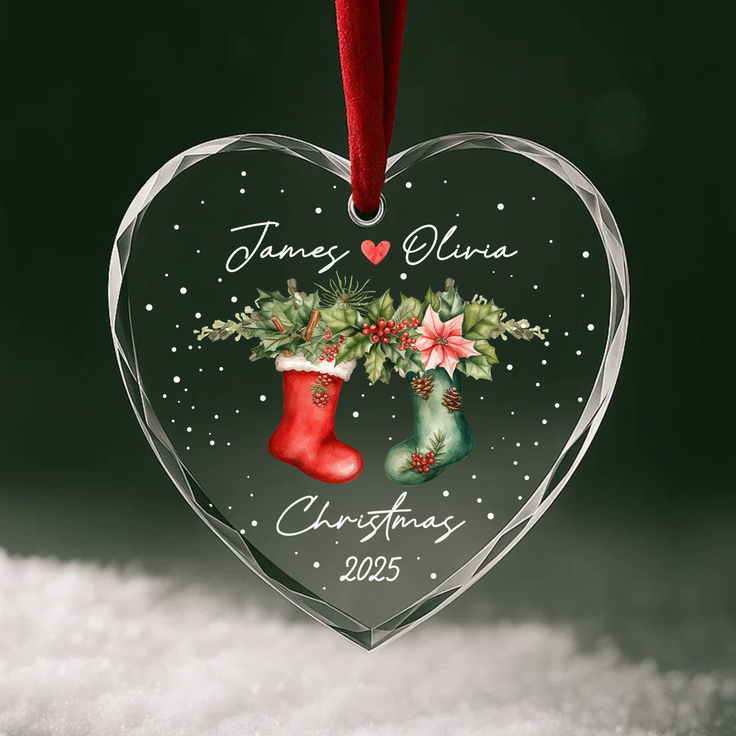 Couple Christmas Ornament with Matching Stockings, Custom Names & Year