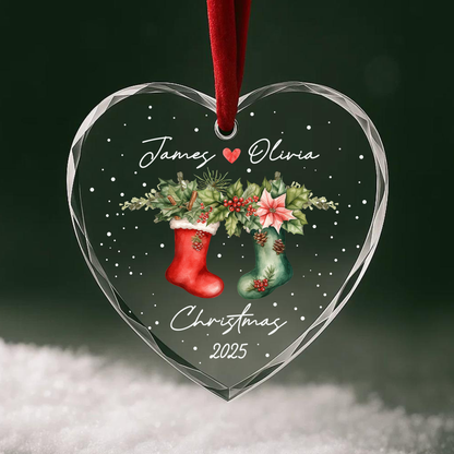 Couple Christmas Ornament with Matching Stockings, Custom Names & Year