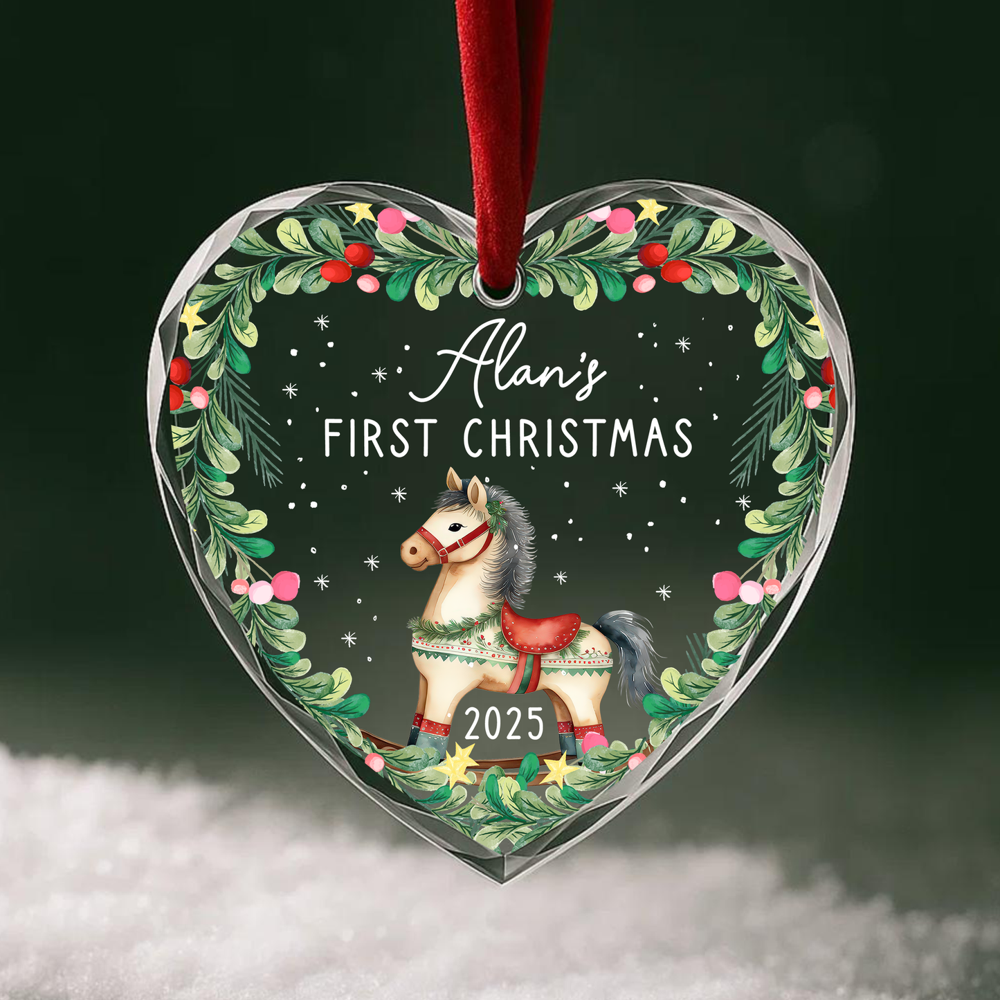 My First Christmas Rocking Horse Custom Glass Ornament