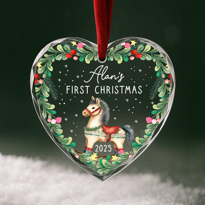 My First Christmas Rocking Horse Custom Glass Ornament