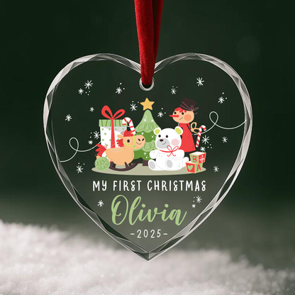 My First Christmas Toys and Tree Custom Glass Ornament