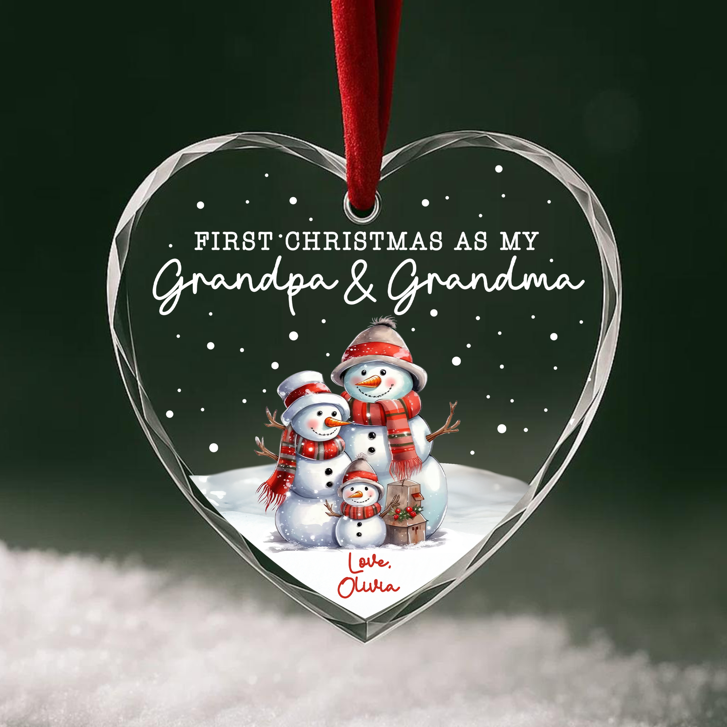 First Christmas as My Grandpa Grandma Snowman Family Custom Glass Ornament