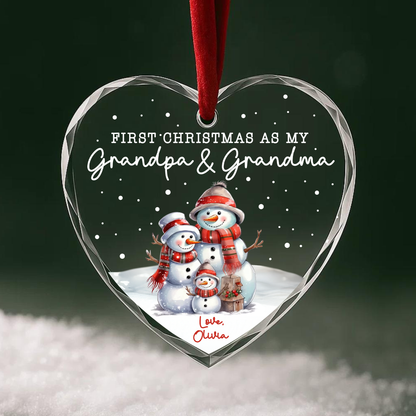 First Christmas as My Grandpa Grandma Snowman Family Custom Glass Ornament