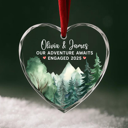 Our Adventure Awaits, Engaged 2025, Mountain Forest Watercolor Ornament