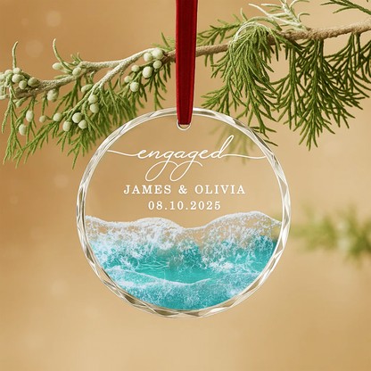 Engaged 2025 Ocean Wave Heart Ornament, Engagement Keepsake