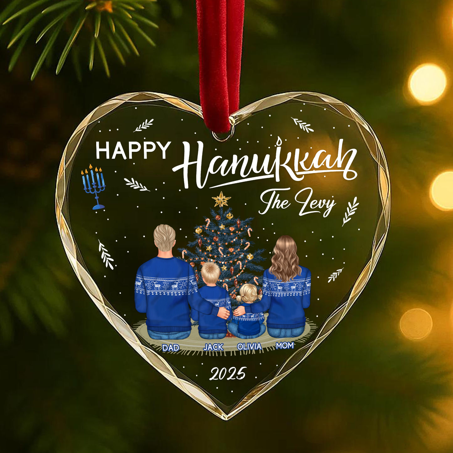 Happy Hanukkah Family Ornament, Custom Family Keepsake