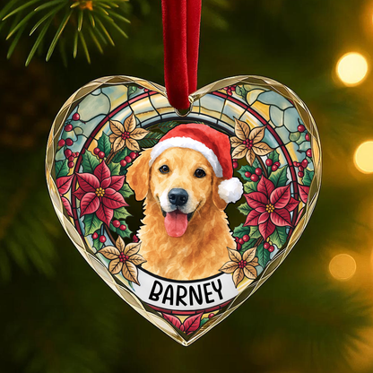 Custom Pet Portrait Christmas Wreath Glass Ornament