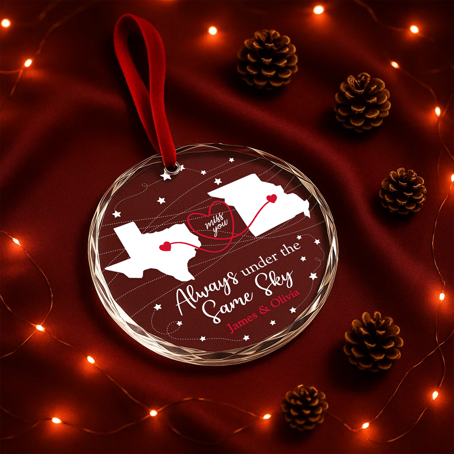 Always Under the Same Sky Long Distance Love Heart Ornament