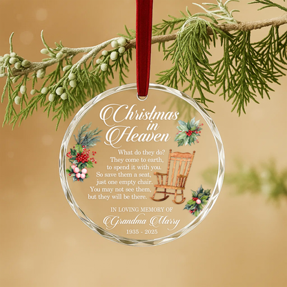 Christmas in Heaven with Rocking Chair Memorial Custom Glass Ornament