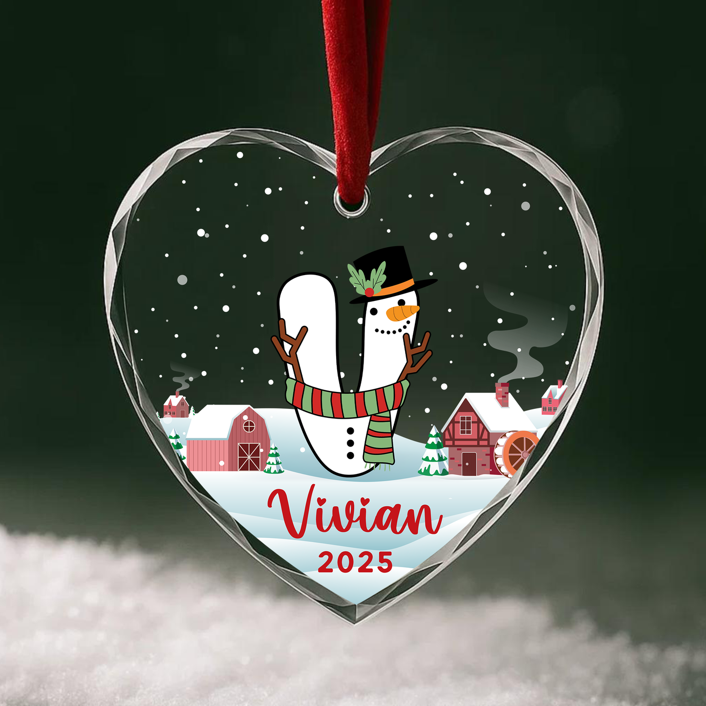 Monogram Letter Name Snowman Custom Glass Ornament