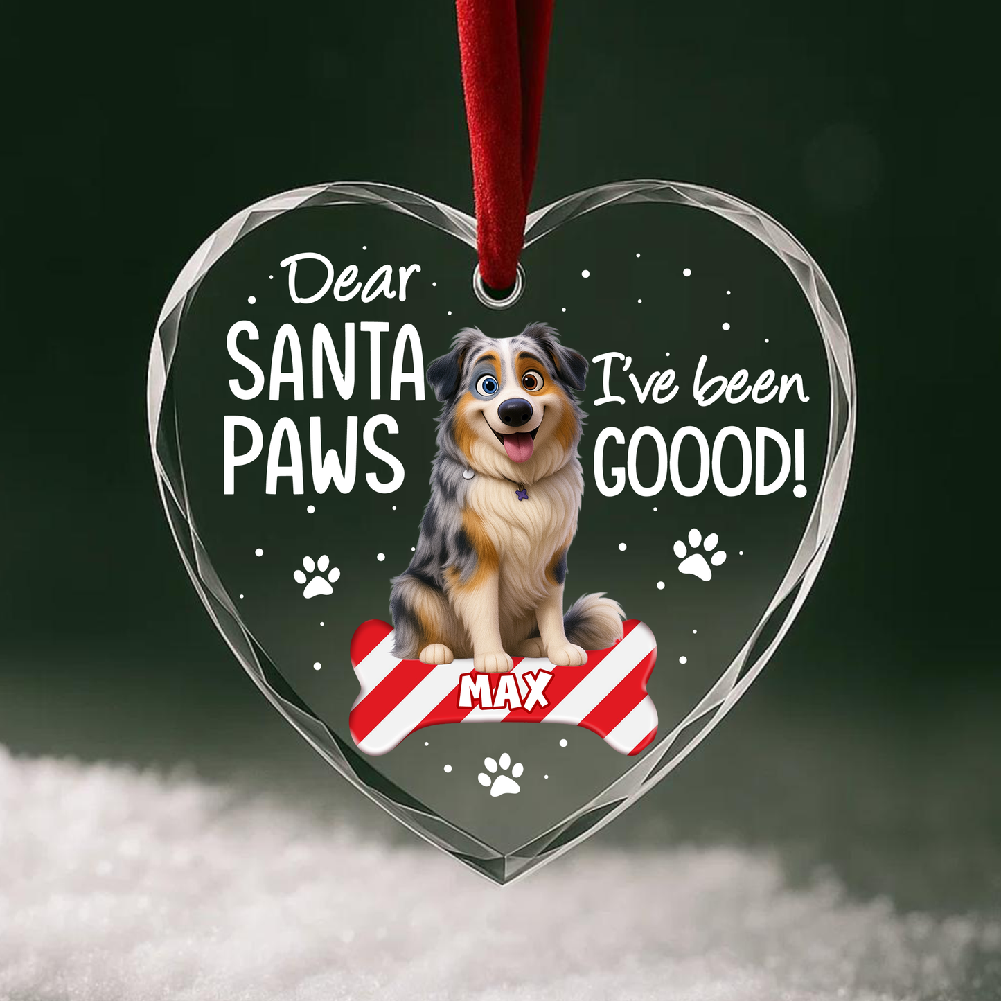 Dear Santa Paws I've Been Good Pet Portrait Custom Glass Ornament