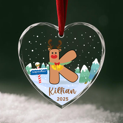 Monogram Letter Name Reindeer Custom Glass Ornament