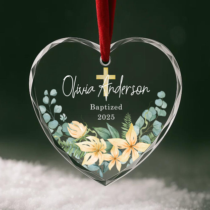 Baptized Ornament with Floral Cross