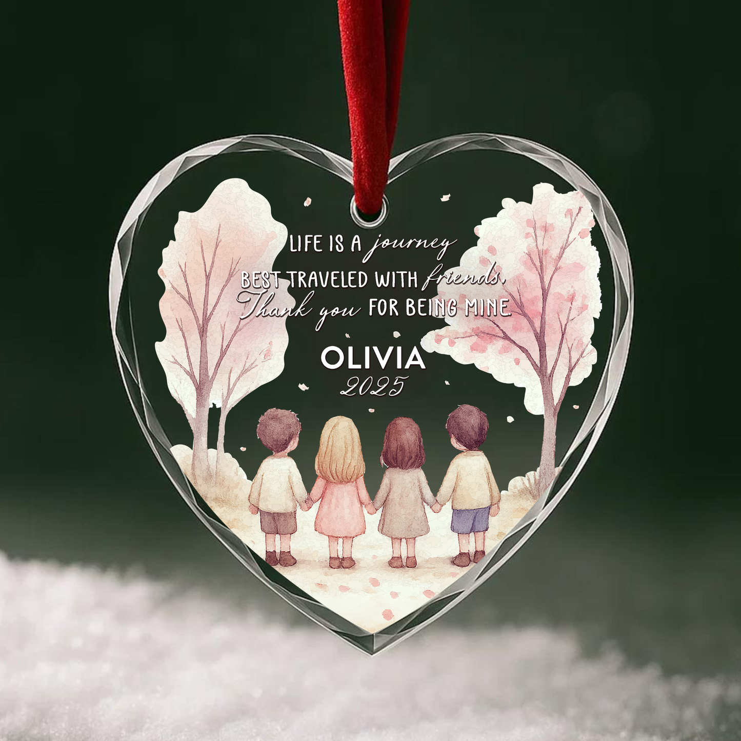 Life Is a Journey Best Traveled with Friends, Watercolor Tree Scene Ornament