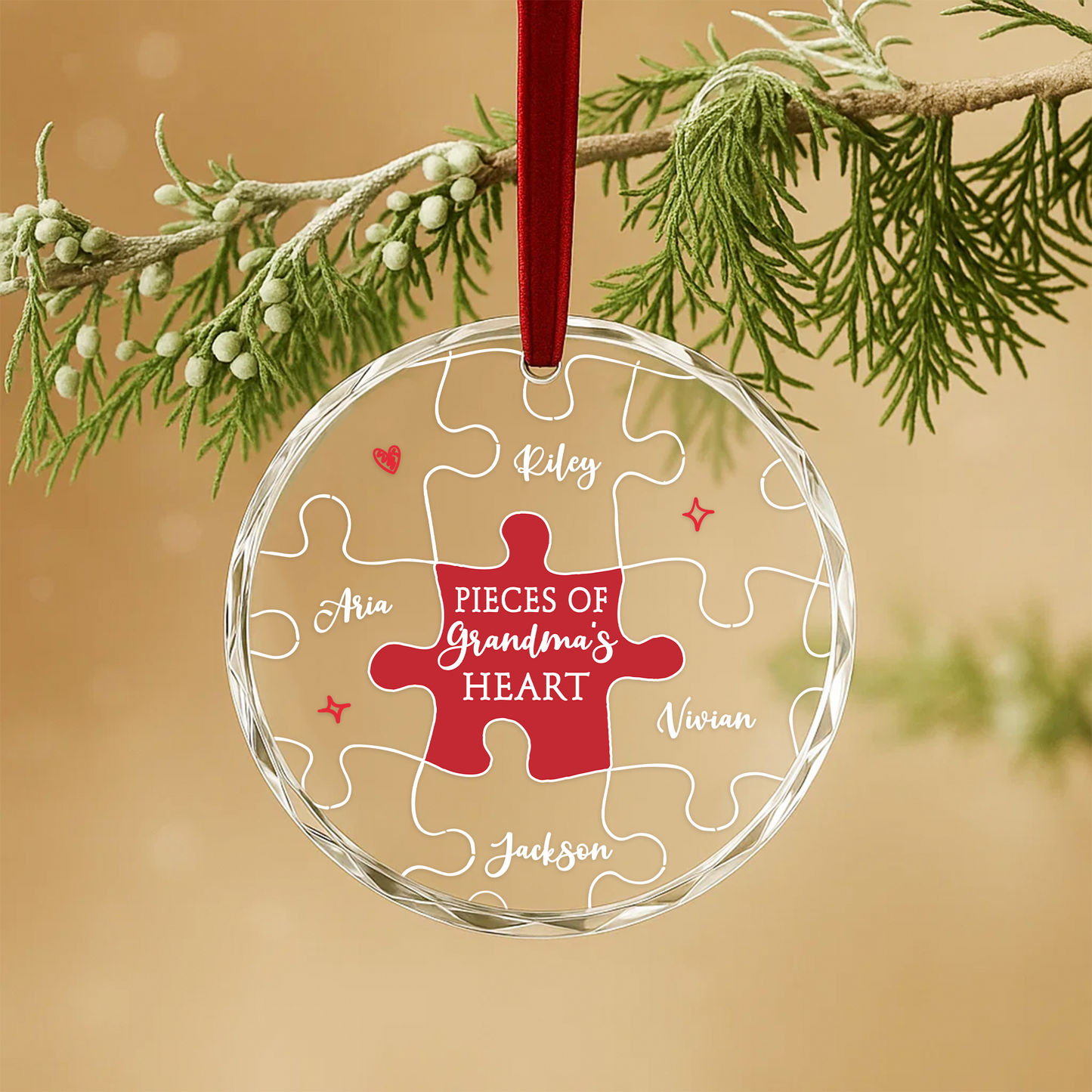Pieces of Grandma’s Heart Puzzle Custom Glass Ornament