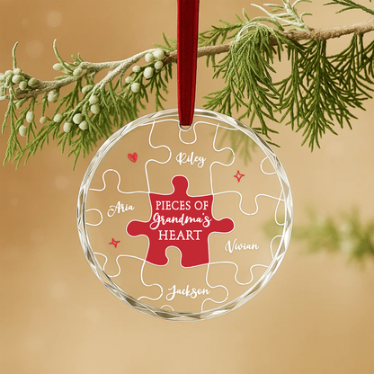 Pieces of Grandma’s Heart Puzzle Custom Glass Ornament
