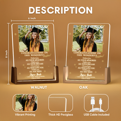 Personalized Graduation Photo LED Plaque – Custom Name & School Gift for Class of 2026