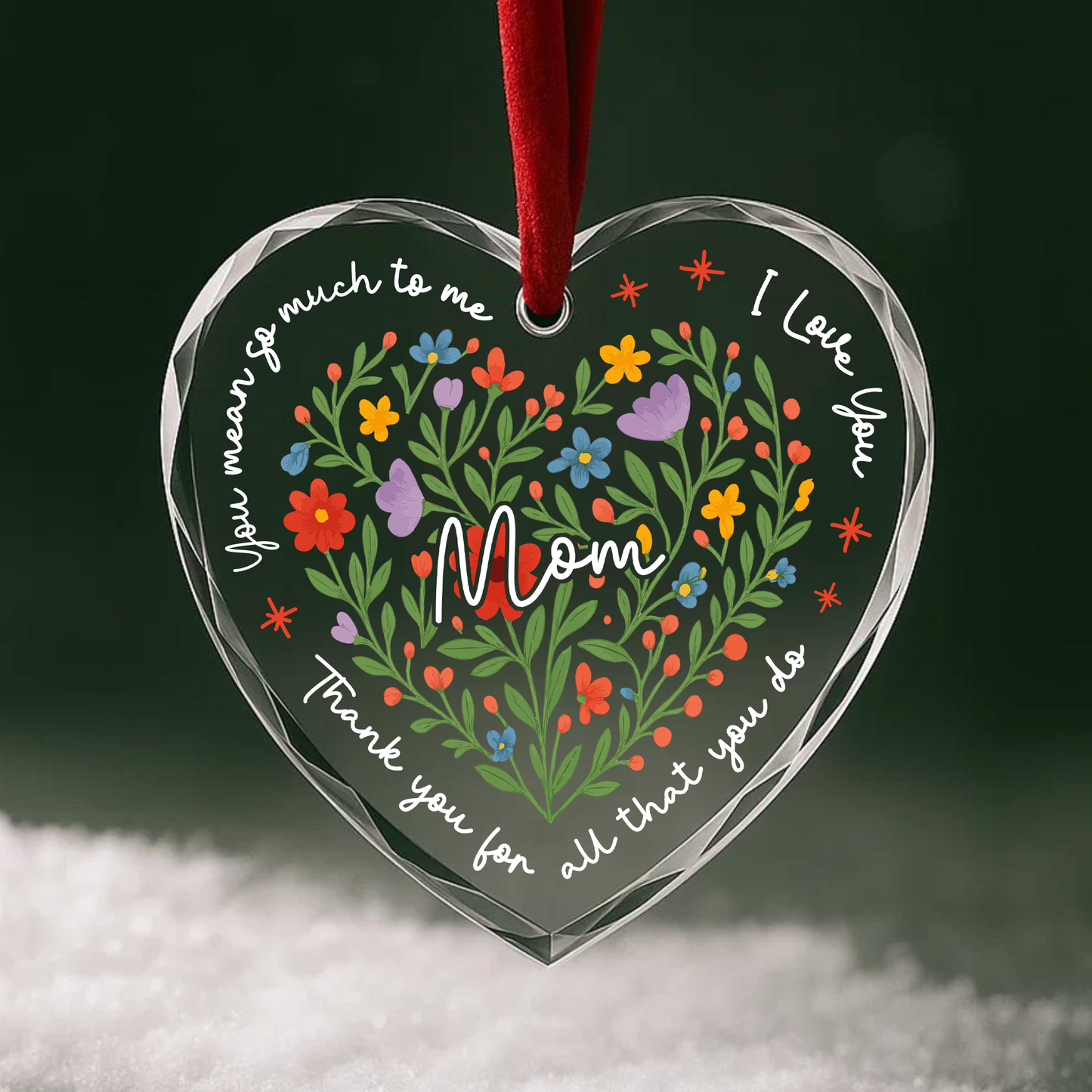 I Love You Mom, Floral Heart Ornament, Thank You Gift for Mother