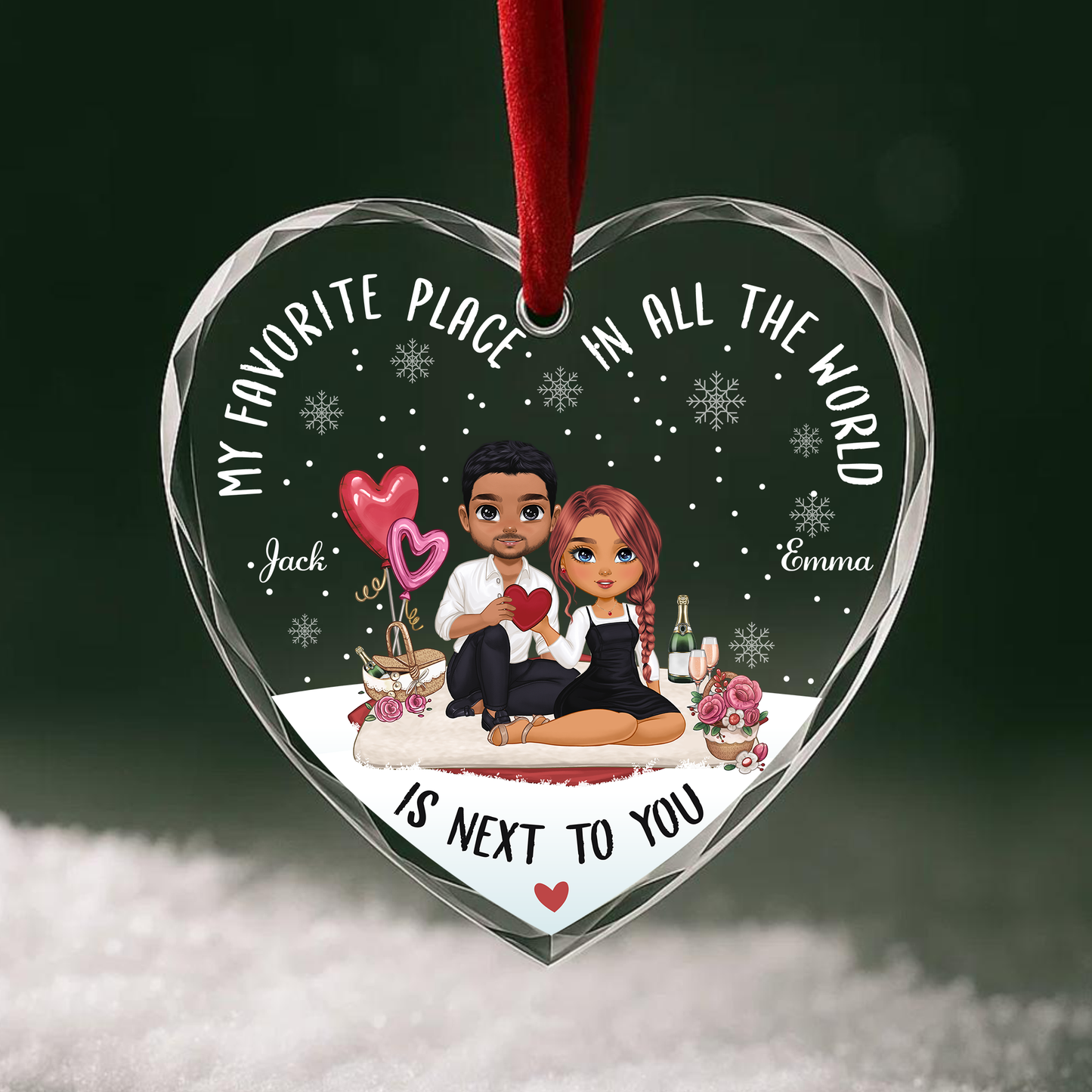 My Favorite Place Is Next to You Couple Custom Glass Ornament