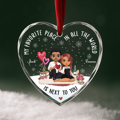 My Favorite Place Is Next to You Couple Custom Glass Ornament